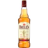 Bells Original Whisky 70cl bottle with amber liquid, red cap, and cream label featuring red text and logo.