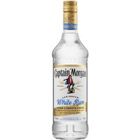 Captain Morgan White Rum 70cl bottle with gold cap, clear label featuring pirate logo and blue text.