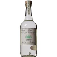 Clear glass bottle of Casamigos Blanco Tequila 70cl with beige label and cork top, featuring agave graphic.