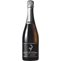 Champagne Billecart-Salmon Reserve Brut in dark bottle with black label and silver foil neck.