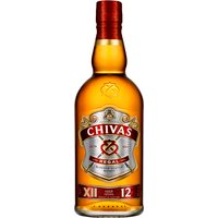 Chivas Regal 12 Year Blended Scotch Whisky 70cl bottle with gold label, red accents, and embossed crest.