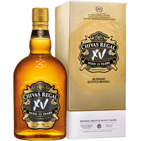 Chivas Regal XV Blended Scotch Whisky 70cl, amber bottle with gold label, paired with a matching gold and white box.