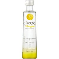 Ciroc Pineapple Vodka 5cl miniature bottle, clear glass with yellow accents and silver cap.