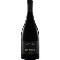 Cloudy Bay Te Wahi Pinot Noir 75cl bottle, dark glass with black label and gold lettering.