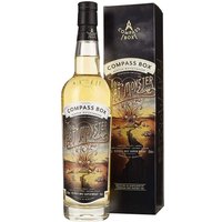 Compass Box Peat Monster Whisky 70cl bottle with intricate label design, black cap, and matching decorative box.