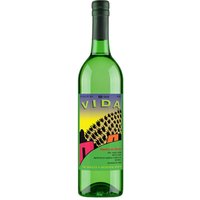Green bottle of Del Maguey Vida Mezcal 70cl with colorful label featuring agave plants and vibrant yellow background.