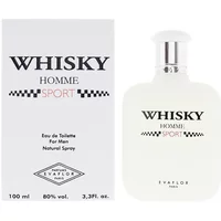 Evaflor Whisky Homme Sport Eau De Toilette 100ml, white bottle with black text, checkered design, and matching box.