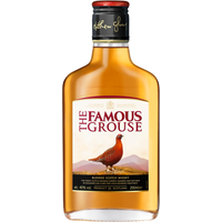 Famous Grouse Whisky 20cl bottle with red grouse label, black cap, and golden amber liquid.