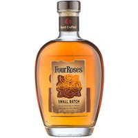 Four Roses Small Batch Bourbon 70cl bottle with a rounded shape, beige label, and embossed roses design.