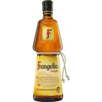 Frangelico Liqueur 70cl bottle with a monk-shaped design, brown glass, and a beige label with red lettering.