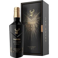 Glenfiddich 23 Year Grand Cru Whisky 70cl, black bottle with gold accents, elegant black box with gold detailing.