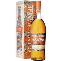 Glenmorangie A Tale Of Tokyo Whisky 70cl bottle with orange label, intricate box design featuring Tokyo cityscape.