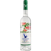 Grey Goose Essences Watermelon & Basil Vodka, 70cl bottle with green cap, watermelon and basil graphics on label.