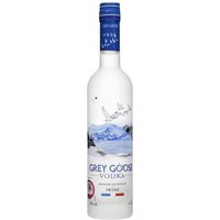Grey Goose Vodka 35cl bottle, frosted glass with blue cap, flying geese and mountain design.