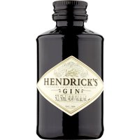 Black Hendricks Gin 5cl miniature bottle with diamond-shaped cream label and black cap.