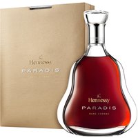 Hennessy Paradis Cognac 70cl in a sleek, teardrop-shaped glass bottle with a silver cap, next to a beige box.