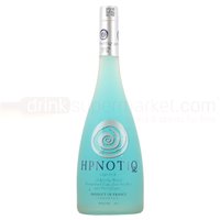 Hpnotiq Liqueur 70cl bottle, light blue with silver cap and spiral logo, elegant tapered shape.