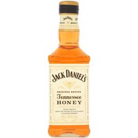 Jack Daniel's Honey Whiskey Liqueur 35cl bottle, amber liquid, square shape, cream label with black text.