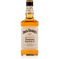 Jack Daniel's Honey Whiskey Liqueur 70cl bottle with beige label, black cap, and honey bee logo.