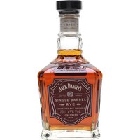 Jack Daniel's Single Barrel Rye Whiskey in a square glass bottle with a black label and wooden-topped cork.