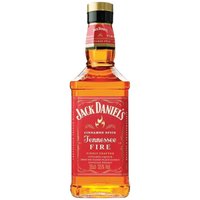 Jack Daniel's Tennessee Fire Whiskey 35cl, red label, square bottle, black cap with gold accents.