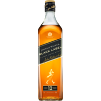 Johnnie Walker Black Label 12 Year Whisky 70cl bottle with black label, gold accents, and iconic striding man logo.