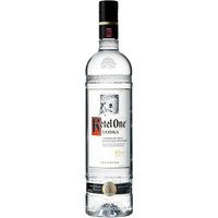 Clear Ketel One Vodka bottle, 70cl, with black cap, red and black label featuring a distillery image.