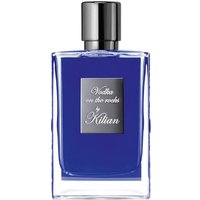 Blue rectangular perfume bottle with silver cap and label, "Vodka on the Rocks" by Kilian, 50 ml unisex eau de parfum.
