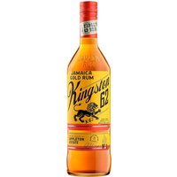 Kingston 62 Gold Rum 70cl bottle with yellow label, black lion logo, and red cap.