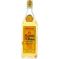 Monte Alban Mezcal 70cl bottle with yellow label, red text, and gold cap.