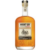 Mount Gay Black Barrel Double Cask Rum 70cl bottle with amber liquid, black label, and gold accents.