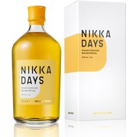 Nikka Days Blended Japanese Whisky 70cl, amber liquid in clear bottle with yellow cap, next to white box.