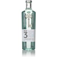 No. 3 London Dry Gin, 70cl bottle with embossed key design, clear glass, silver cap, and white label by Berry Bros. & Rudd.