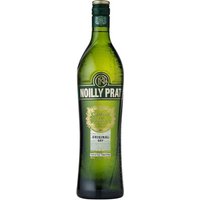 Green bottle of Noilly Prat Original Dry Vermouth 75cl with gold label and embossed logo.