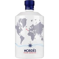 White Nordes Atlantic Galician Gin bottle, 70cl, with world map design and blue cap.