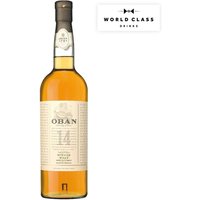 Oban 14 Year Whisky 70cl bottle with cream label, gold accents, and black cap.