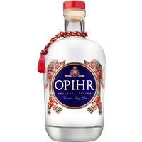 Opihr Oriental Spiced Gin 70cl bottle with red cap, decorative label, and red tassel around the neck.