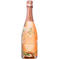 Perrier Jouet Belle Epoque Rose Champagne bottle with floral design and pink foil on neck.