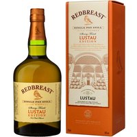 Redbreast Lustau Whiskey 70cl bottle with cream label and orange box featuring archway design.