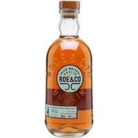 Roe & Co. Blended Irish Whiskey 70cl bottle, clear glass with embossed logo, wooden cap, and amber liquid.