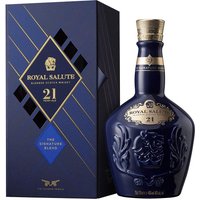 Royal Salute 21 Year Whisky 70cl in a deep blue bottle with gold accents, accompanied by an elegant blue box.
