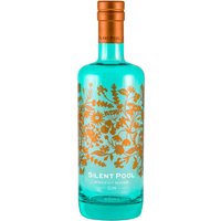 Teal Silent Pool Gin bottle with copper floral design and copper cap, 70cl.