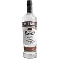Clear Smirnoff Black Label Vodka 70cl bottle with black cap and white label featuring a crown and bold lettering.