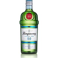 Green Tanqueray 0.0 Alcohol Free 70cl bottle with red seal and blue label accents.
