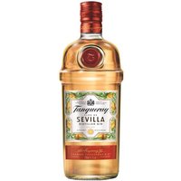 Tanqueray Flor de Sevilla Gin 70cl bottle with orange label, copper cap, and citrus-themed design.