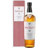 The Macallan 12 Year Double Cask Whisky 70cl, amber liquid in clear bottle with white label, red box packaging.