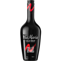 Tia Maria Liqueur 70cl bottle, black with red accents and white text, featuring a sleek, curvy design.
