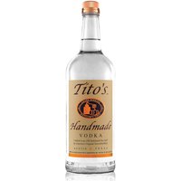 Tito's Handmade Vodka 70cl bottle with tan label, black text, and orange accents.