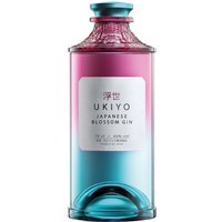 Ukiyo Japanese Blossom Gin 70cl in a gradient pink to blue bottle with a round cap and white label.
