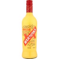 Warninks Advocaat 70cl bottle, yellow liqueur, red cap, ornate label with red diagonal Warninks banner.